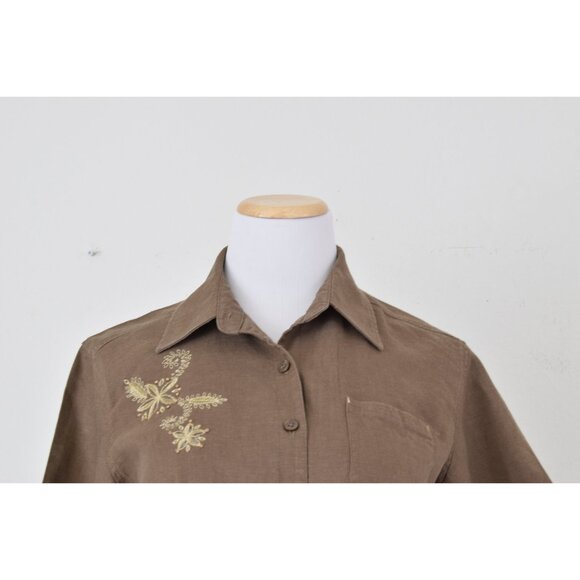 Vintage 90s Brown‎ Embroidered Blouse - Picture 6 of 10